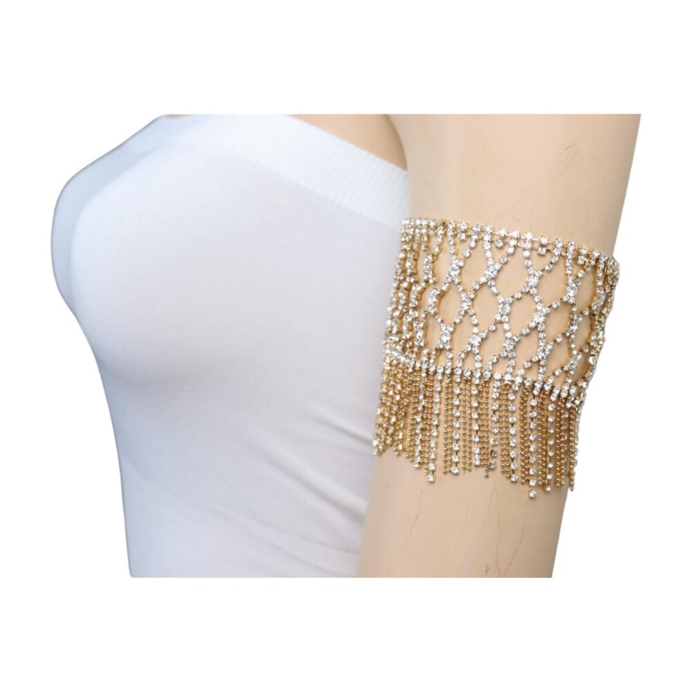 New Women Gold Metal Chain Tassel Upper Arm Bracelet Elastic Band Silver Bling